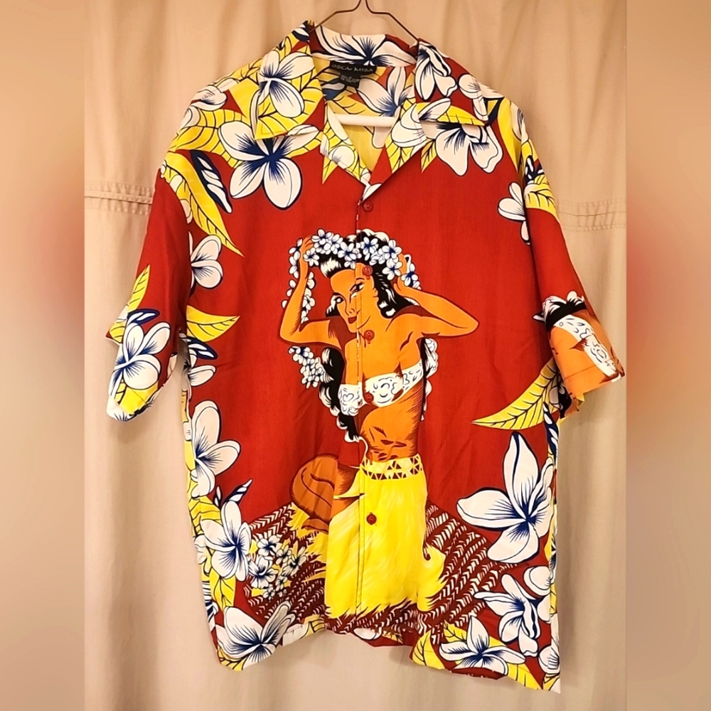 NWOT Vintage Men's OSCAr Misa Red Hawaiian Shirt- medium